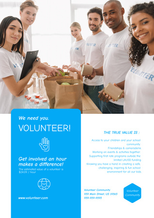 Plantilla de diseño de voluntarios recogiendo artículos para donar a personas necesitadas Poster 