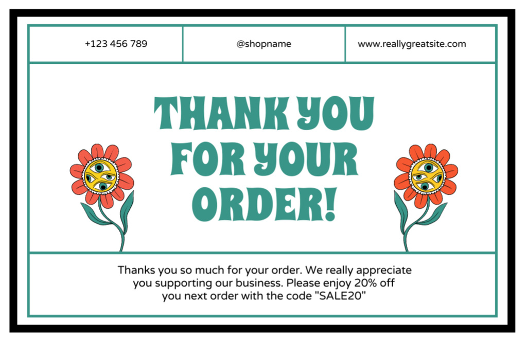 Ontwerpsjabloon van Thank You Card 5.5x8.5in van Thank You Phrase with Floral Stickers