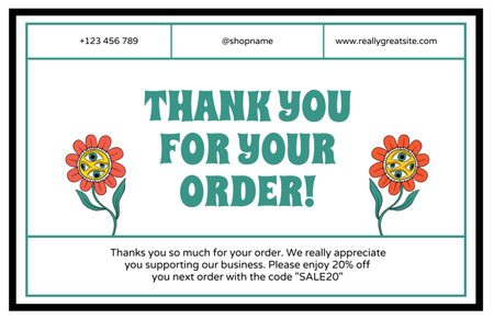 Thank You Phrase with Floral Stickers Thank You Card 5.5x8.5in Design Template