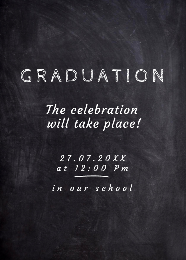 Graduation Announcement with Student writing on Blackboard Invitation Design Template
