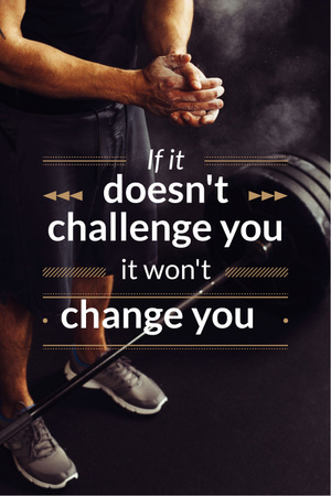 Sporty young man with barbell and motivational Quote Pinterest Tasarım Şablonu