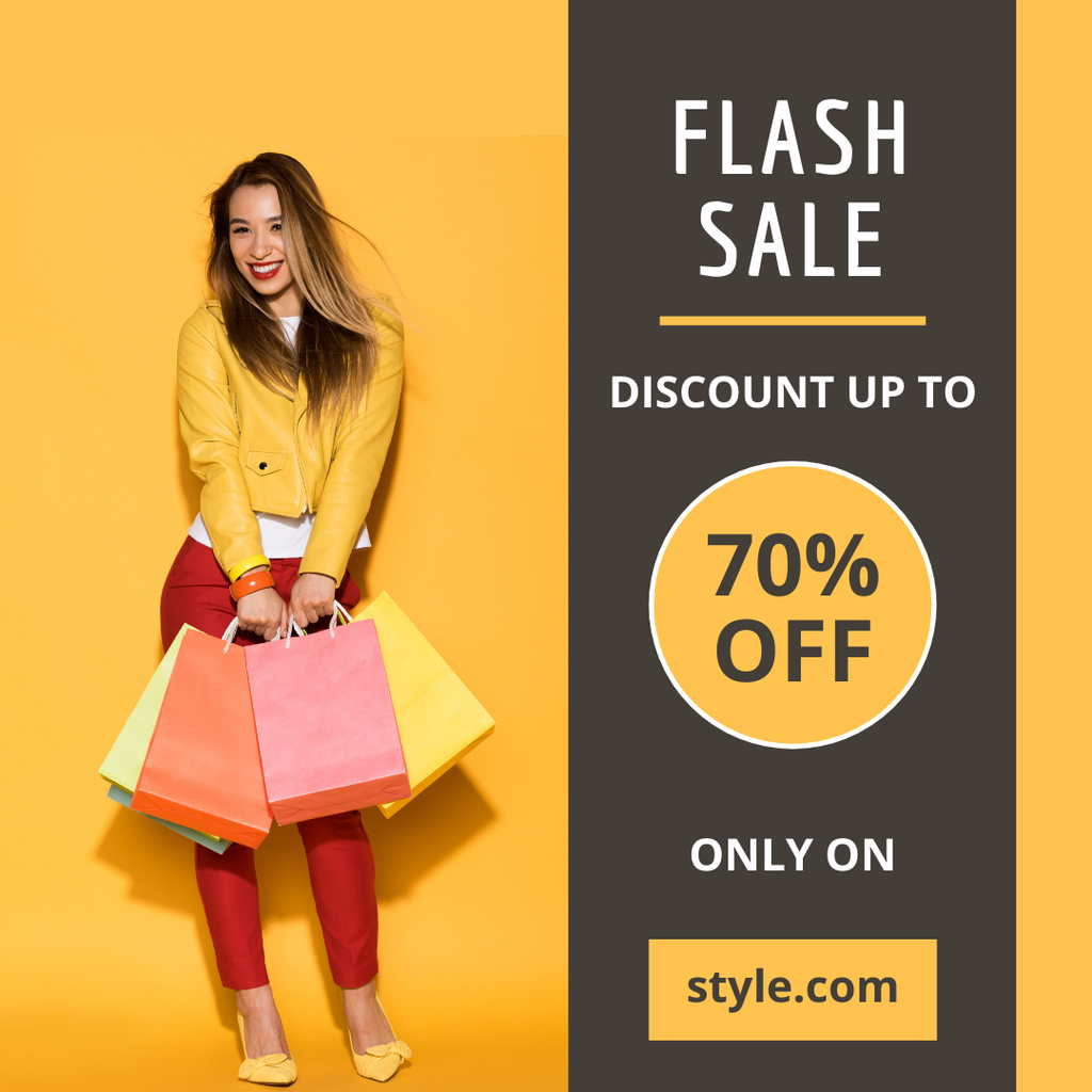 Woman on Shopping for Fashion Flash Sale Yellow Instagram Design Template