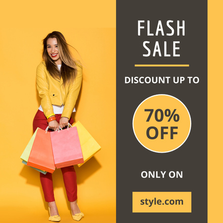 Designvorlage Woman on Shopping for Fashion Flash Sale Yellow für Instagram