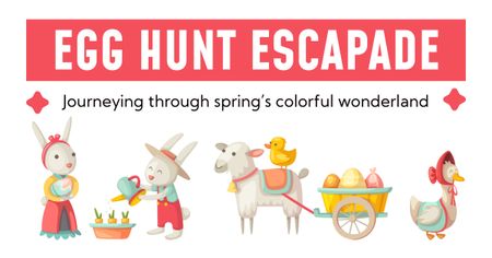 Easter Holiday Egg Hunt Ad with Cute Characters Facebook AD Design Template