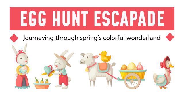 Plantilla de diseño de Easter Holiday Egg Hunt Ad with Cute Characters Facebook AD 