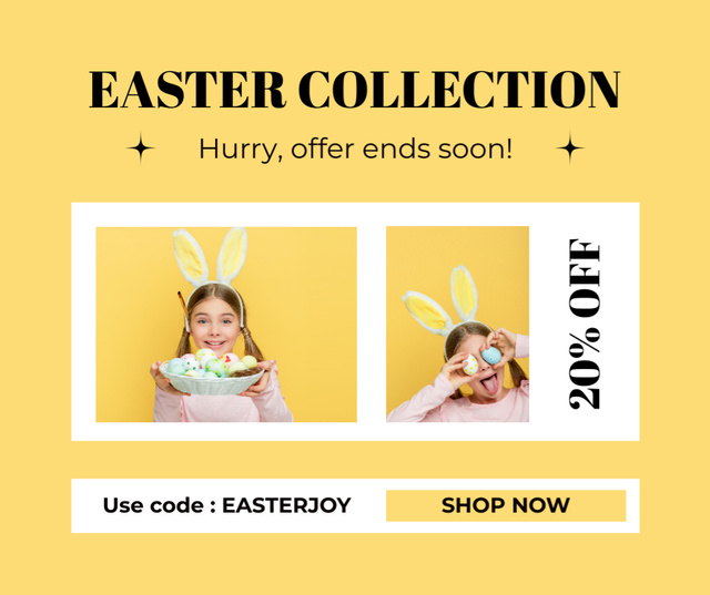 Easter Collection with Cute Girl wearing Bunny Ears Facebook Πρότυπο σχεδίασης