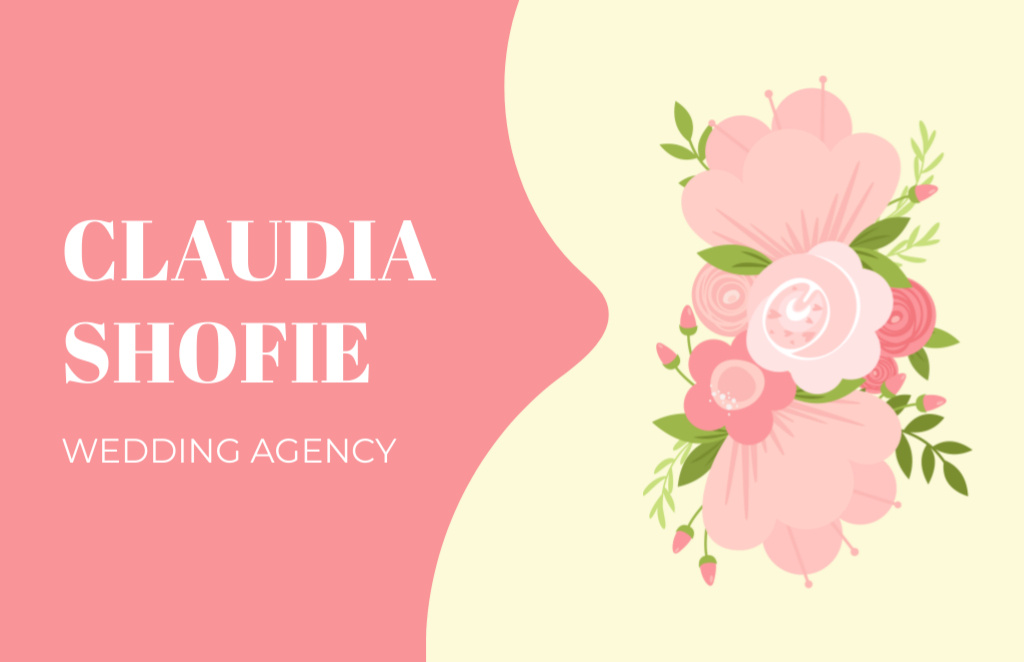 Wedding Agency Advertising with Cute Pink Flowers Business Card 85x55mm Design Template