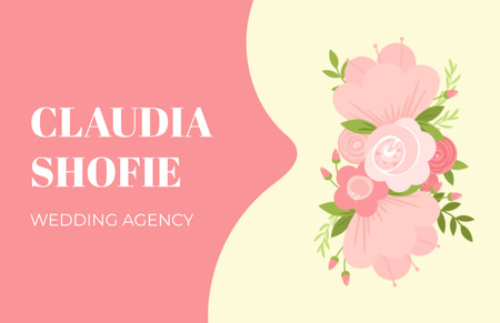 Wedding Agency Advertising with Cute Pink Flowers Business Card 85x55mm Modelo de Design