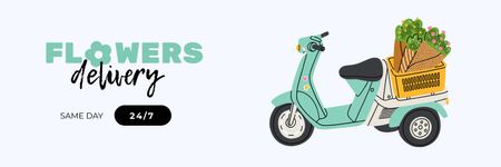 Ontwerpsjabloon van Twitter van scooter leveren van bloemen