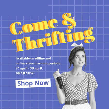 Pre-owned clothes store thrifting blue Instagram AD Design Template