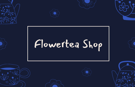 Modèle de visuel Flower Tea Shop Offer in Blue - Business Card 85x55mm