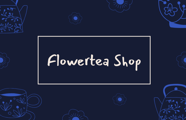 Flower Tea Shop Offer in Blue Business Card 85x55mmデザインテンプレート
