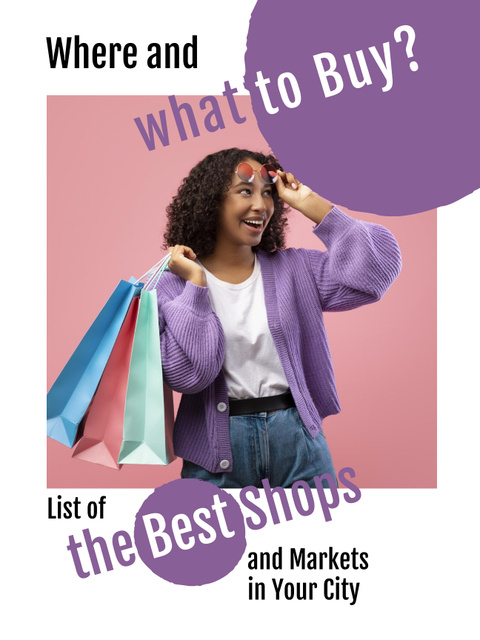 Ontwerpsjabloon van Poster US van List of the Best Shops with Woman holding Shopping Bags