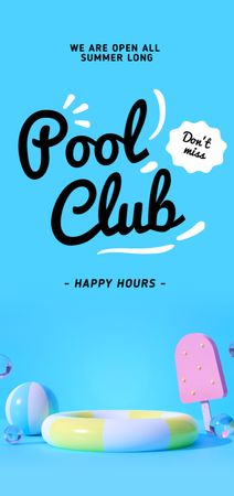 Pool Club Happy Hours Announcement Flyer DIN Large Design Template