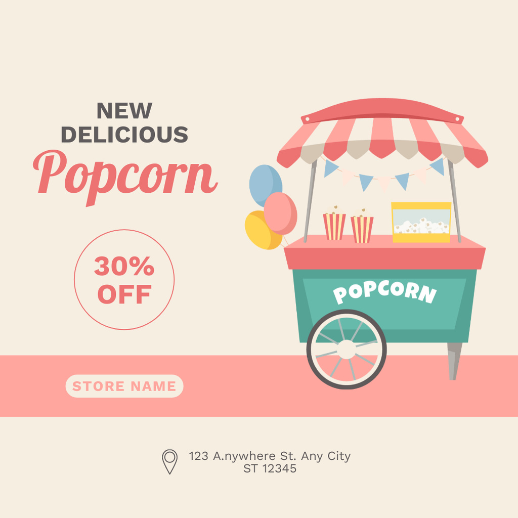 New Delicious Popcorn Instagram Πρότυπο σχεδίασης