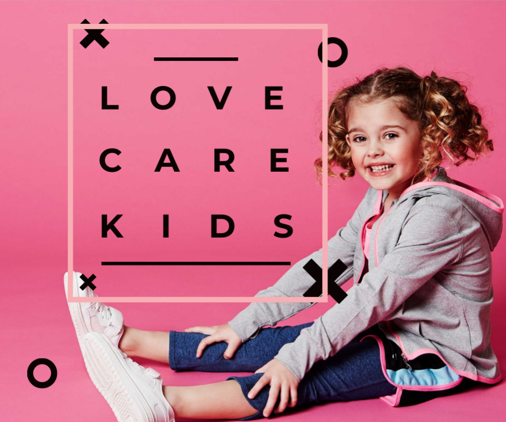 Designvorlage Kids Care Offer with Little Cute Girl für Medium Rectangle