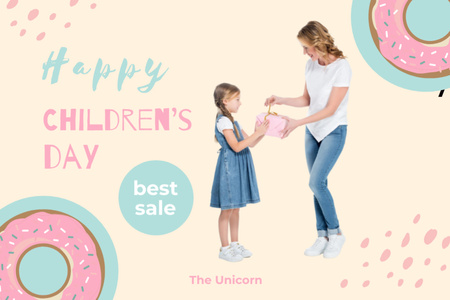 Children's Day Offer with Mom and Daughter Postcard 4x6in Design Template