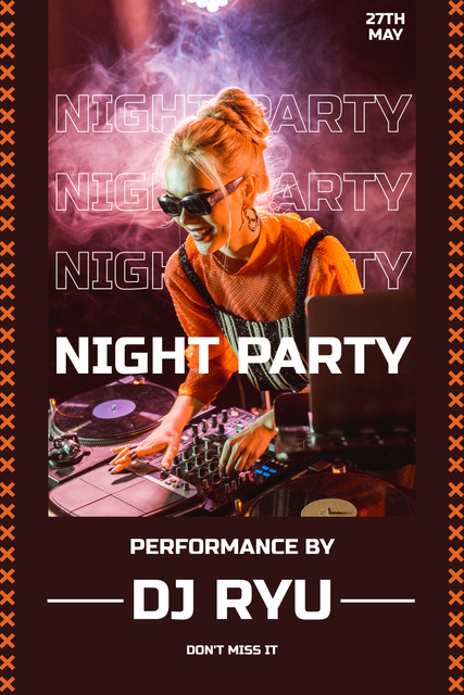 Designvorlage Bright Music Night Party With DJ Performer Promotion für Pinterest