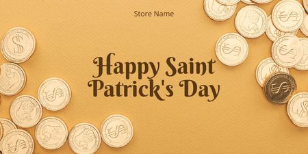 Happy St. Patrick's Day with Gold Coins Twitter Design Template