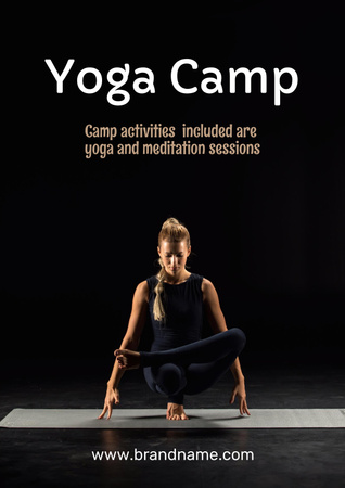 Designvorlage Yoga-Camp-Einladung auf Schwarz für Poster