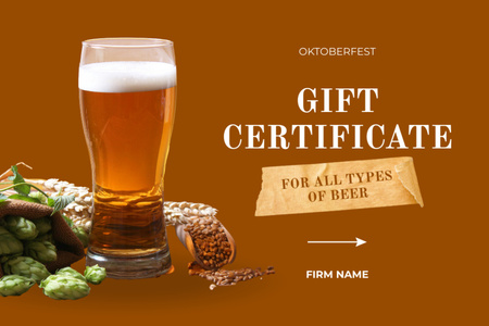 All Beer Types As Present For Oktoberfest In Orange Gift Certificate Design Template