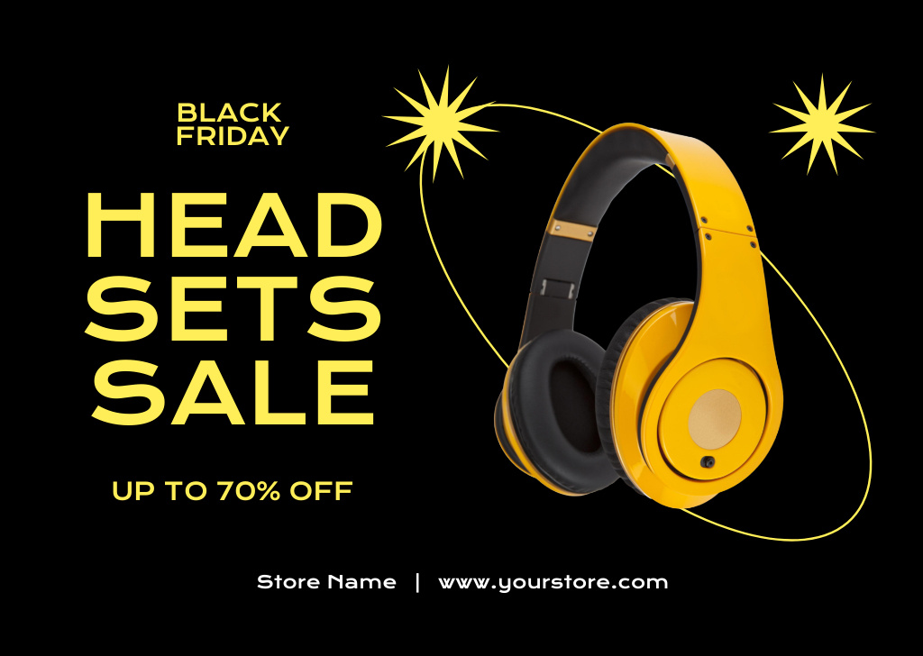Headsets Sale on Black Friday Card Design Template