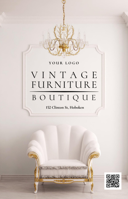 Announcement of Vintage Furniture Boutique With Chandelier Invitation 5.5x8.5in – шаблон для дизайну