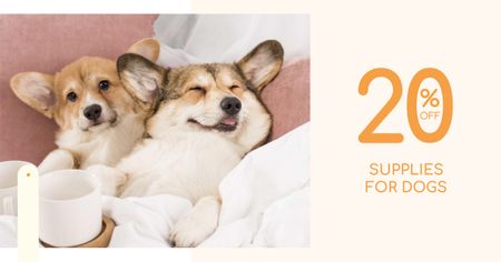 Platilla de diseño Supplies for Dogs Discount Offer with Cute Corgi Facebook AD