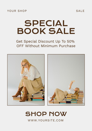 Designvorlage Book Special Sale Announcement with Аttractive Blonde für Poster