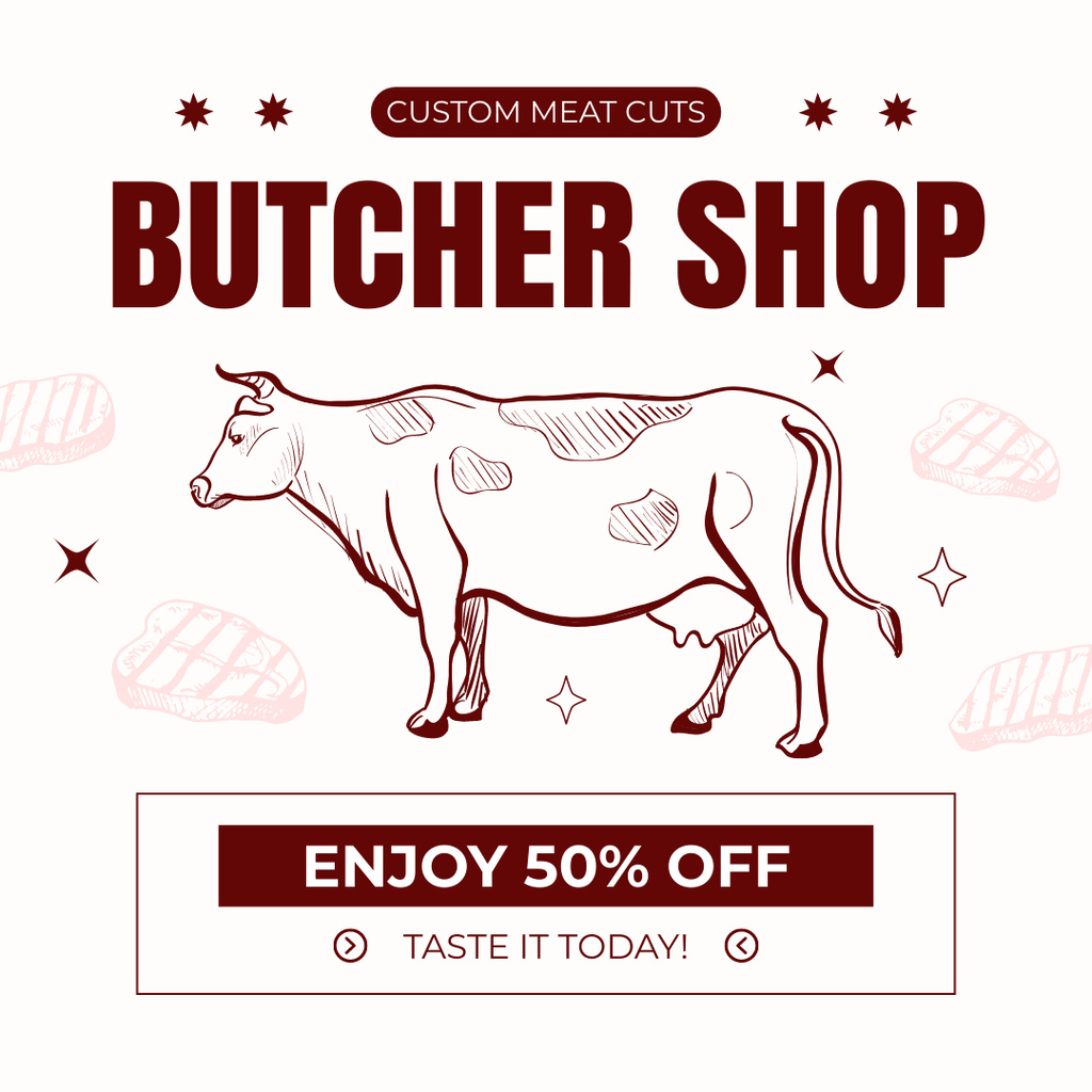 Discount on Beef in Butcher Shop Instagram AD – шаблон для дизайну