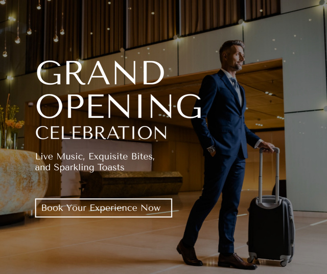 Ontwerpsjabloon van Facebook van Spectacular Grand Opening Celebration With Booking