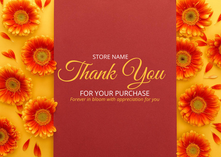 Thank You Message with Beautiful Orange Gerbera Flowers Card Design Template
