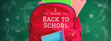 Back to School Offer with Red Backpack Facebook cover Modelo de Design