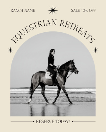Woman on Horseback Riding on Seashore Instagram Post Vertical Design Template