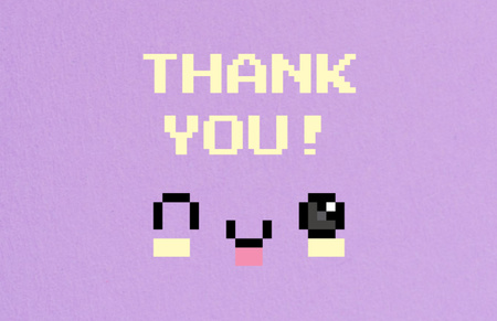 Thankful Message with Cute Pixel Face on Purple Thank You Card 5.5x8.5in Design Template