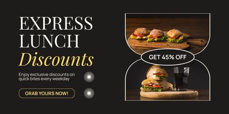 Modèle de visuel Promo de réductions sur les déjeuners express avec de savoureux hamburgers - Twitter