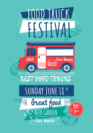 Food Truck Festival Ad with Illustration of Van Flyer A5 – шаблон для дизайна