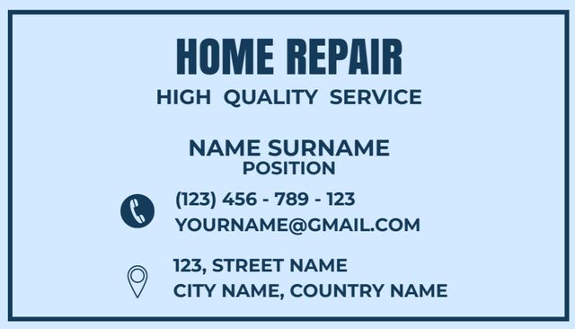 Designvorlage Quality Service of Home Repair für Business Card US