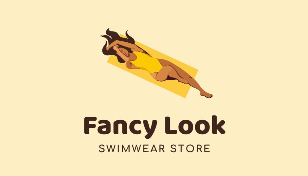 Designvorlage Swimwear Shop Advertisement with Woman on Beach für Business Card US