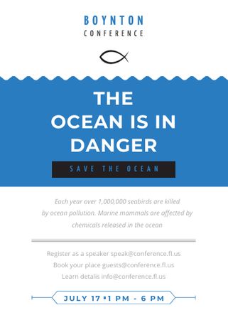Ecology Conference Invitation with blue Sea Waves Flayer – шаблон для дизайну