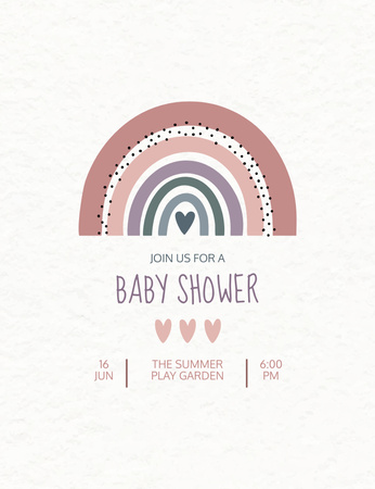 Ontwerpsjabloon van Invitation 13.9x10.7cm van Baby Shower Holiday Announcement with Rainbow Illustration