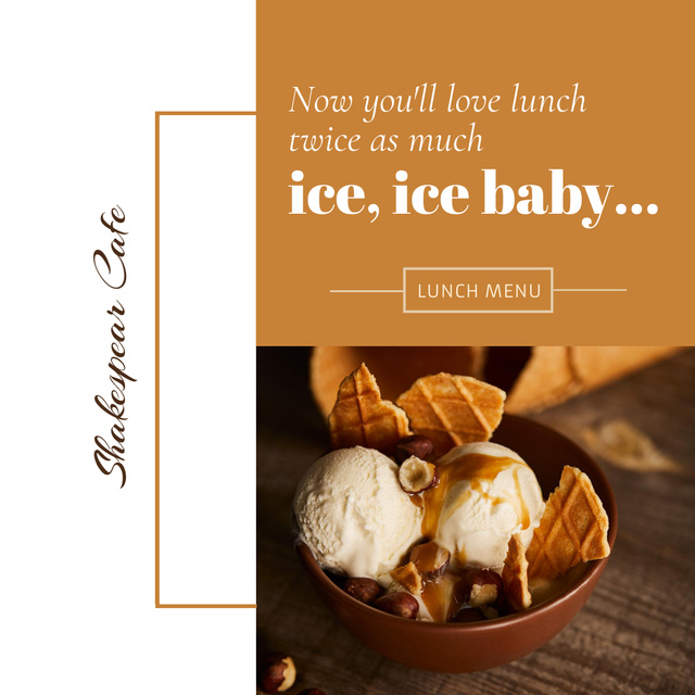 Homemade Ice Cream with Pieces of Waffle Instagram Design Template