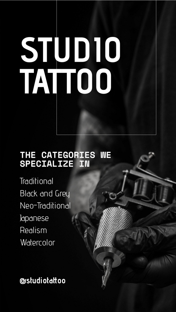 Several Styles Of Tattoos In Studio Offer Instagram Story tervezősablon