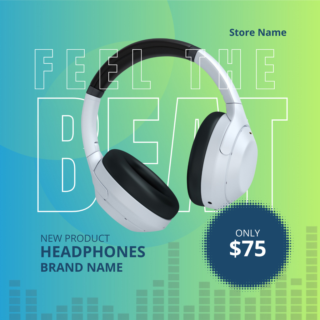 Offer Prices for New Headphones on Green Instagram Design Template