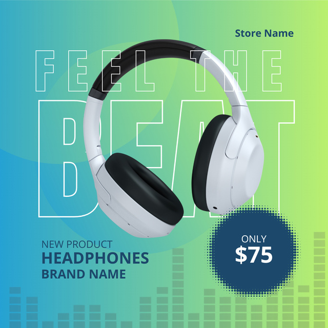 Offer Prices for New Headphones on Green Instagram Tasarım Şablonu