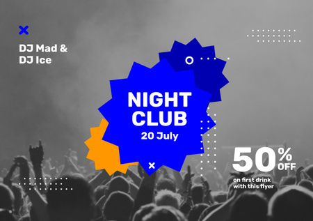 Night Club promóció az emberek sziluettjeivel Flyer A5 Horizontal tervezősablon