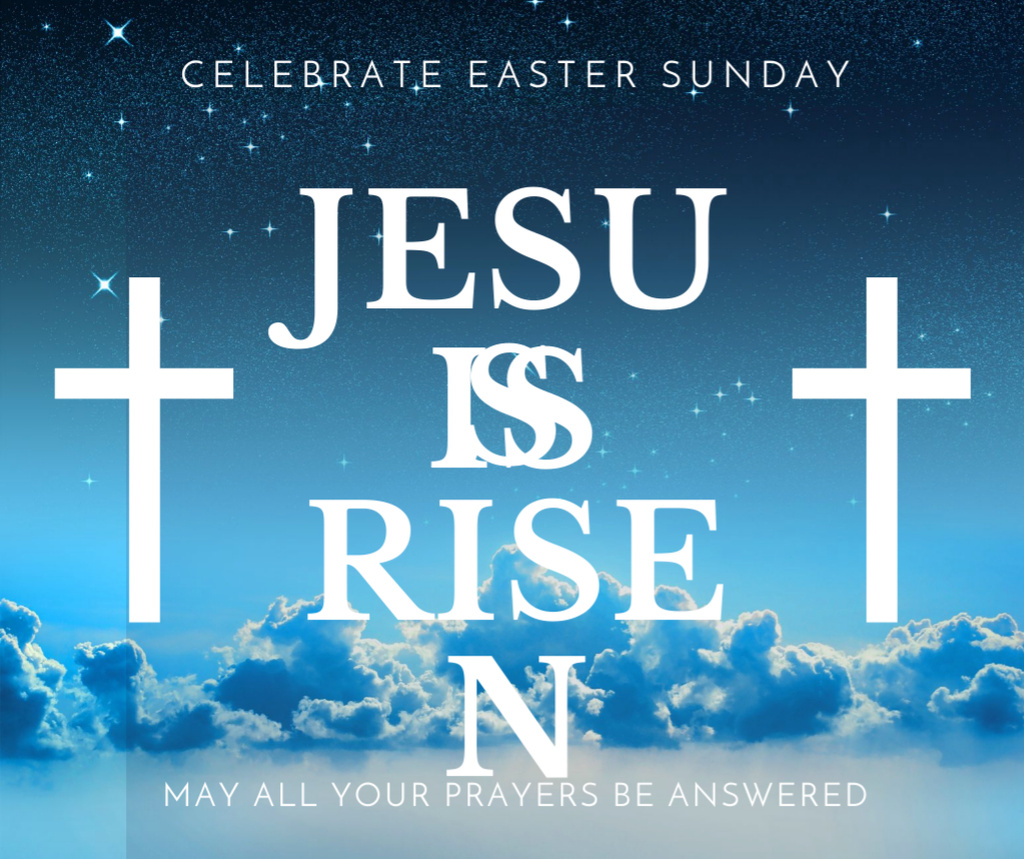 Designvorlage Easter Day greeting with crosses in sky für Facebook