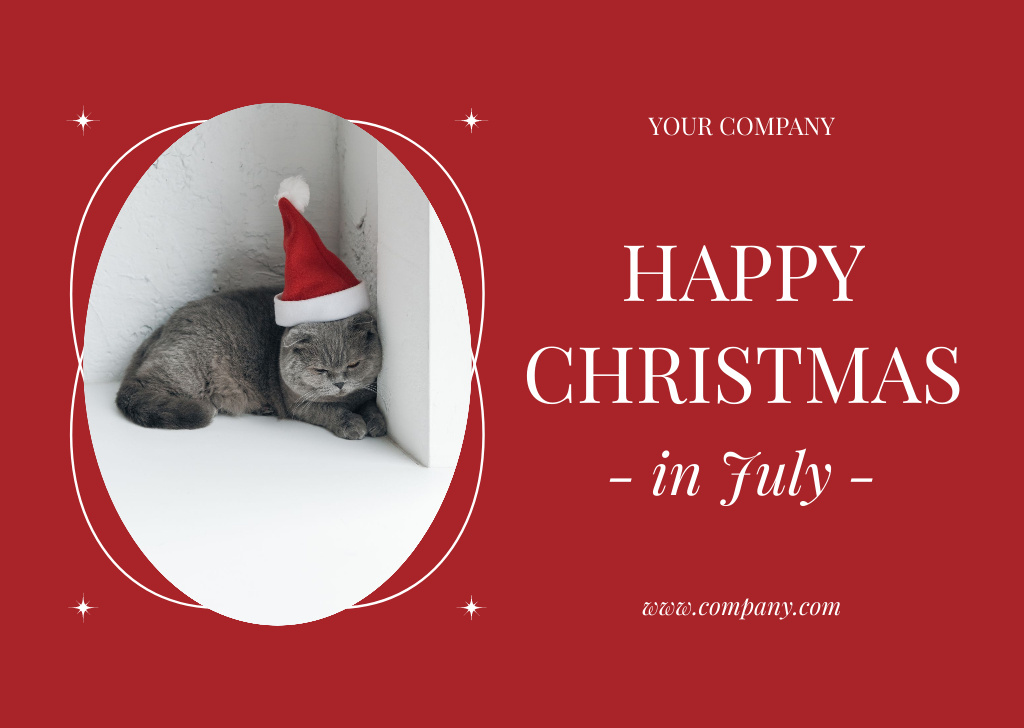 Glorious Christmas in July Salutations with Cat In Red Card Design Template
