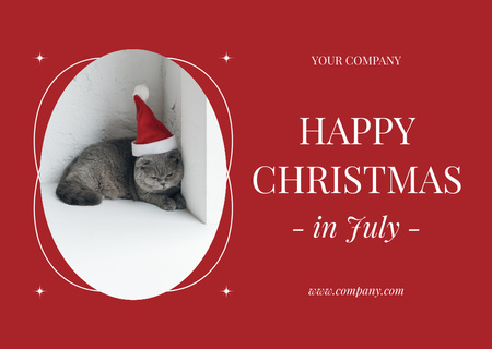 Christmas in July Greeting with Cat Card Design Template