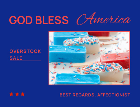 Plantilla de diseño de USA Independence Day Ice Cream Sale Announcement Postcard 4.2x5.5in 